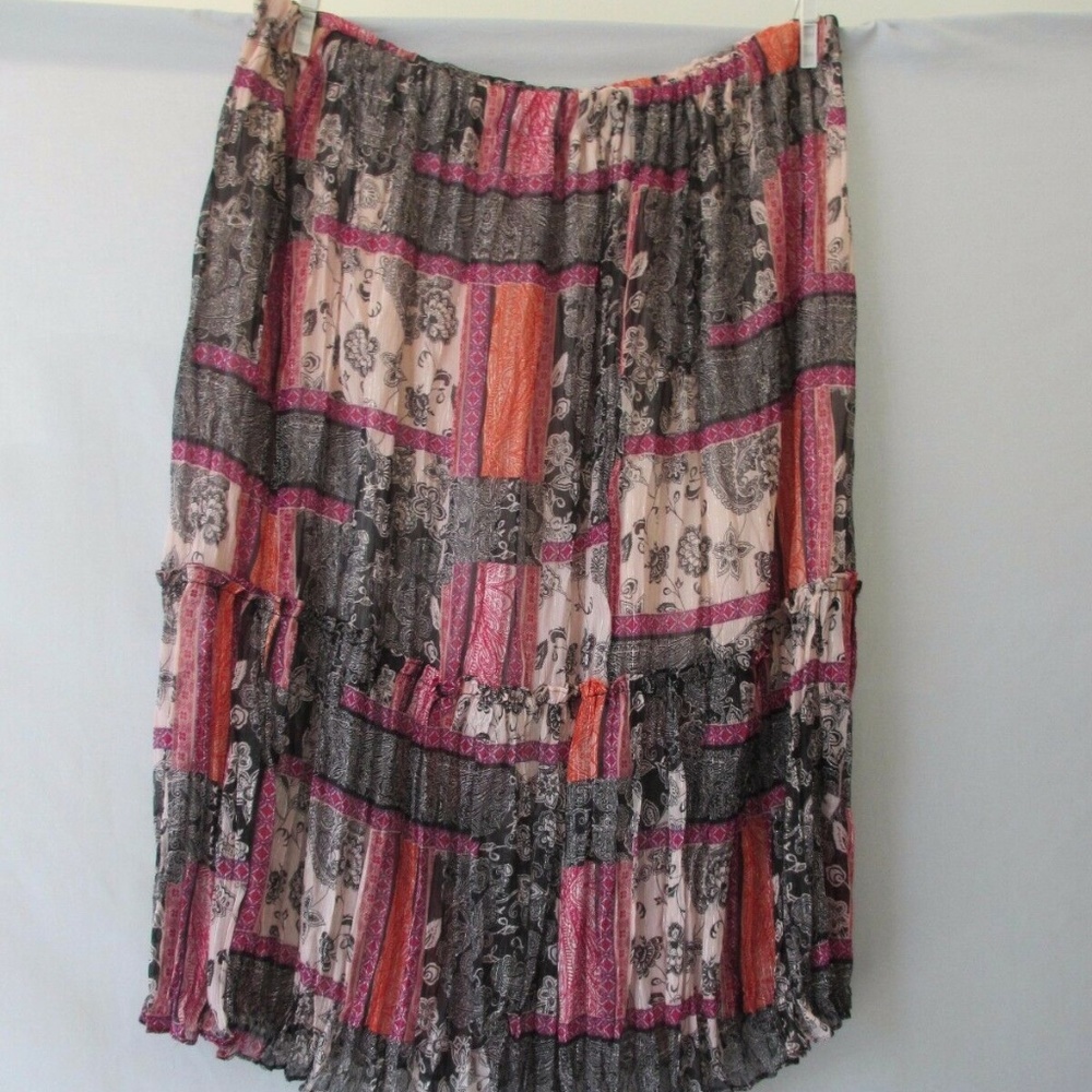 Skirt Sz 1X 2X Waist ELASTIC PINK BLACK Pleated